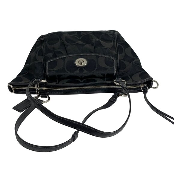 Coach Leah Black Signature Logo Jacquard Tote Shoulder Bag F13139 w/ Hang Tag - Picture 7 of 10